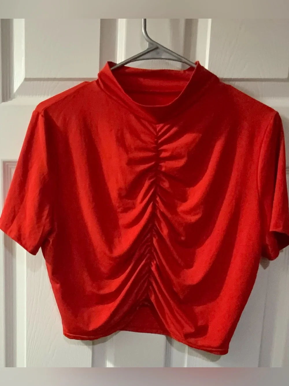 NWOT Akaily Red Velvet Ruched Crop Top Midi Skirt Set XXL